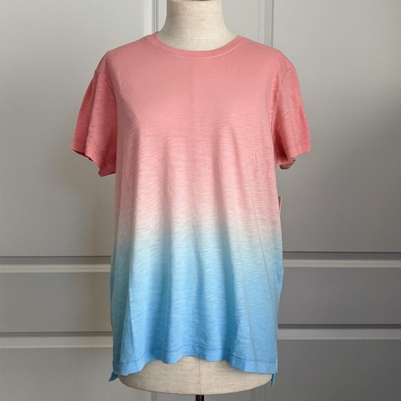 PJ Salvage Tee Short Sleeve Crew Neck Cotton Modal Blue Pink Sunset Ombre L NWT - Picture 1 of 12